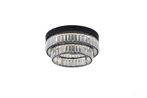 Bethel International 2 Light Black Dimmable LED Flush Mount With Clear Crystals in Satin Black Finish Model: GL450FM15BK
