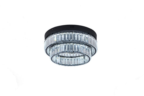 Bethel International 2 Light Black Dimmable LED Flush Mount With Clear Crystals in Satin Black Finish Model: GL450FM15BK