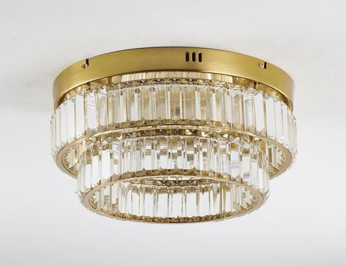 Bethel International 2 Light in Brass Dimmable LED Flush Mount With Clear Crystals Model: GL450FM15BR
