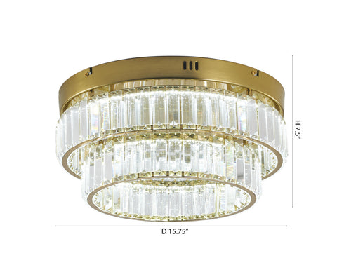Bethel International 2 Light in Brass Dimmable LED Flush Mount With Clear Crystals Model: GL450FM15BR