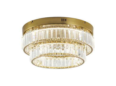Bethel International 2 Light in Brass Dimmable LED Flush Mount With Clear Crystals Model: GL450FM15BR