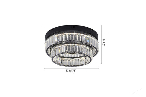 Bethel International 2 Light in Brass Dimmable LED Flush Mount With Clear Crystals Model: GL450FM15BR