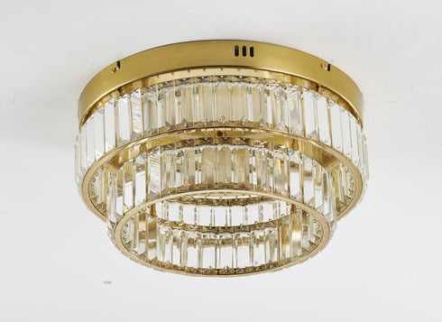 Bethel International 2 Light in Brass Dimmable LED Flush Mount With Clear Crystals Model: GL450FM15BR