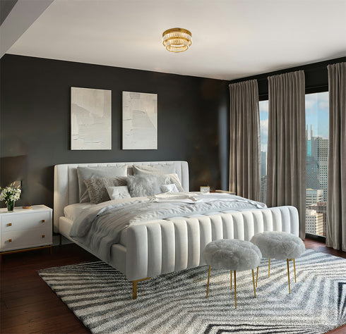 Bethel International 2 Light in Brass Dimmable LED Flush Mount With Clear Crystals Model: GL450FM15BR