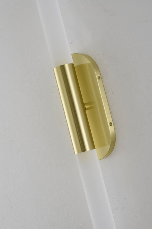 Bethel International 2 Light in Satin Brass Wall Sconce Lighting With White Frosted Acrylic Shades Model: BLT103W22BR