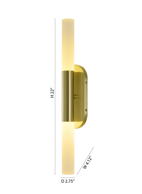 Bethel International 2 Light in Satin Brass Wall Sconce Lighting With White Frosted Acrylic Shades Model: BLT103W22BR