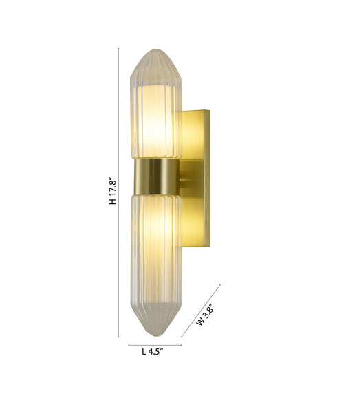 Bethel International 2 Light in Satin Brass Wall Sconce With Clear Glass And White Acrylic Shades Model: BLT101W18BR