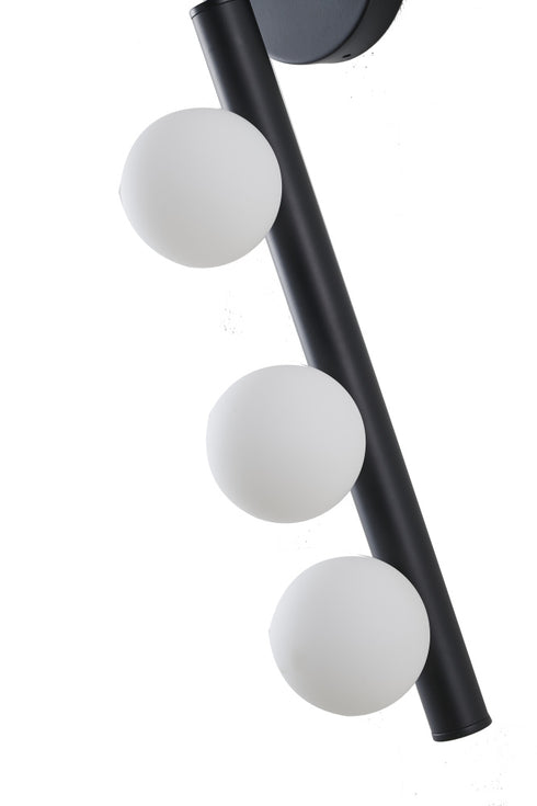 Bethel International 3 Light in Matte Black Metal Wall Sconce With White Glass Shades Model: WG02W19BLK