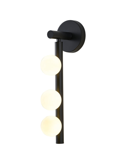 Bethel International 3 Light in Matte Black Metal Wall Sconce With White Glass Shades Model: WG02W19BLK