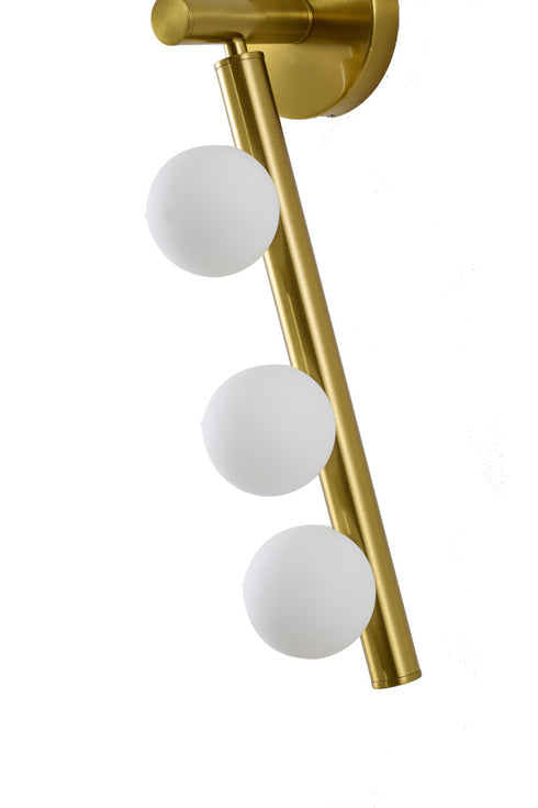 Bethel International 3 Light in Satin Brass Metal Wall Sconce With White Glass Shades Model: WG02W19BR