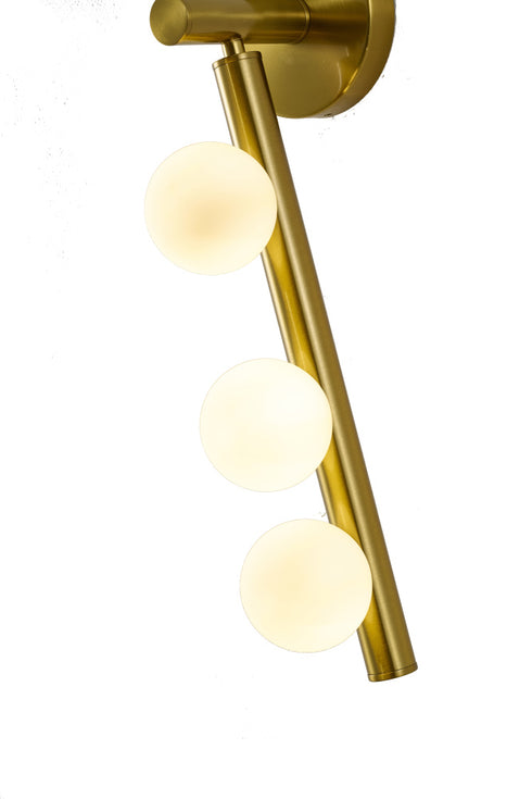 Bethel International 3 Light in Satin Brass Metal Wall Sconce With White Glass Shades Model: WG02W19BR