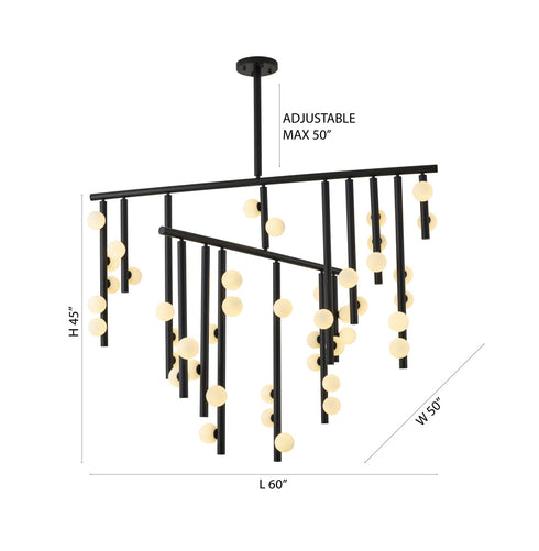 Bethel International 44 Light in Matte Black Metal Chandelier With White Glass Ball Shades Model: WG01C60BLK