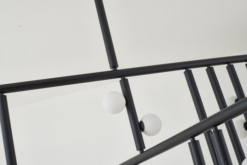 Bethel International 44 Light in Matte Black Metal Chandelier With White Glass Ball Shades Model: WG01C60BLK