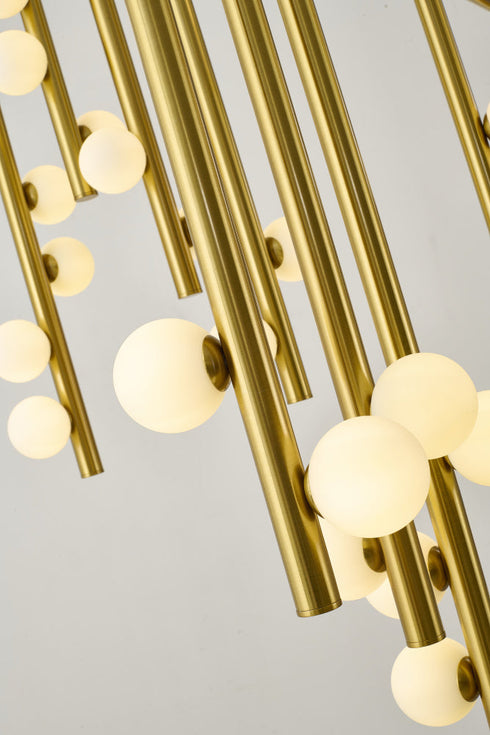 Bethel International 44 Light in Satin Brass Metal Chandelier With White Glass Ball Shades Model: WG01C60BR