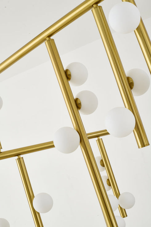 Bethel International 44 Light in Satin Brass Metal Chandelier With White Glass Ball Shades Model: WG01C60BR