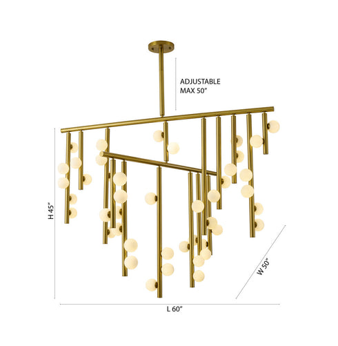 Bethel International 44 Light in Satin Brass Metal Chandelier With White Glass Ball Shades Model: WG01C60BR