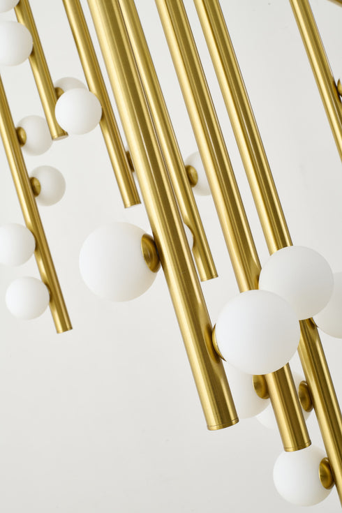 Bethel International 44 Light in Satin Brass Metal Chandelier With White Glass Ball Shades Model: WG01C60BR
