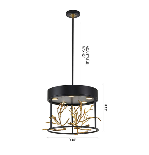 Bethel International 5 Light in Matte Black Pendant With Gold Branch Accents Model: KA01C16G