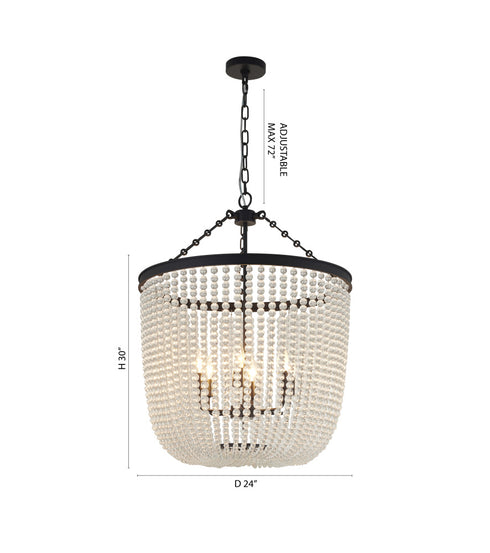 Bethel International 6 Light in Satin Black Chandelier With Clear Beaded hanging Glass Model: LA61C24BK