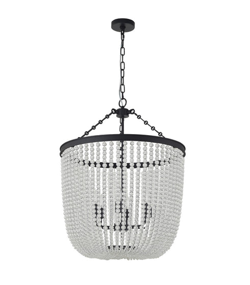 Bethel International 6 Light in Satin Black Chandelier With Clear Beaded hanging Glass Model: LA61C24BK