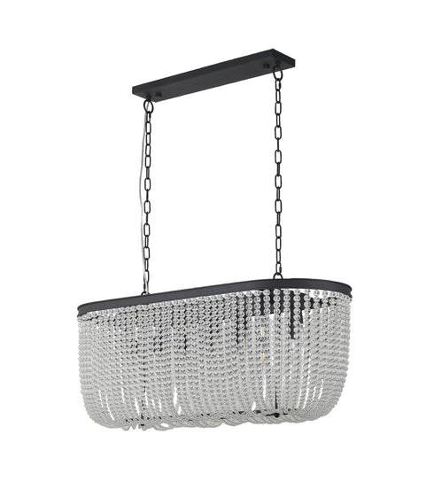 Bethel International 6 Light in Satin Black Oval Chandelier With Clear Beaded hanging Crystals Model: LA64C50BK