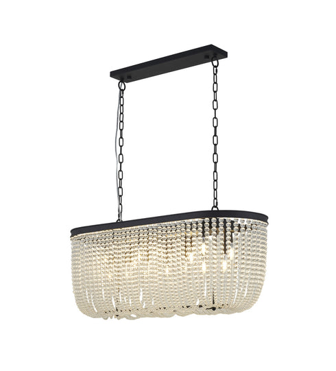 Bethel International 6 Light in Satin Black Oval Chandelier With Clear Beaded hanging Crystals Model: LA64C50BK