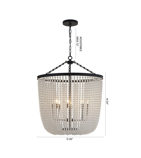 Bethel International 8 Light in Satin Black Chandelier With Clear Beaded hanging Glass Model: LA62C30BK