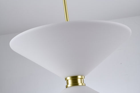 Bethel International 8 Light in Satin Brass Pendant Lighting With White Frosted Glass Shades Model: BLT102C24BR