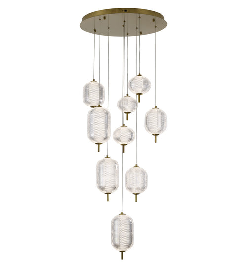 Bethel International 9 Light Flushed in Brass Dimmable LED Chandelier With Hanging Clear PC shades Model: GL454C24BR