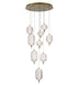 Bethel International 9 Light Flushed in Brass Dimmable LED Chandelier With Hanging Clear PC shades Model: GL454C24BR