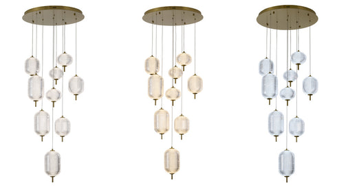 Bethel International 9 Light Flushed in Brass Dimmable LED Chandelier With Hanging Clear PC shades Model: GL454C24BR