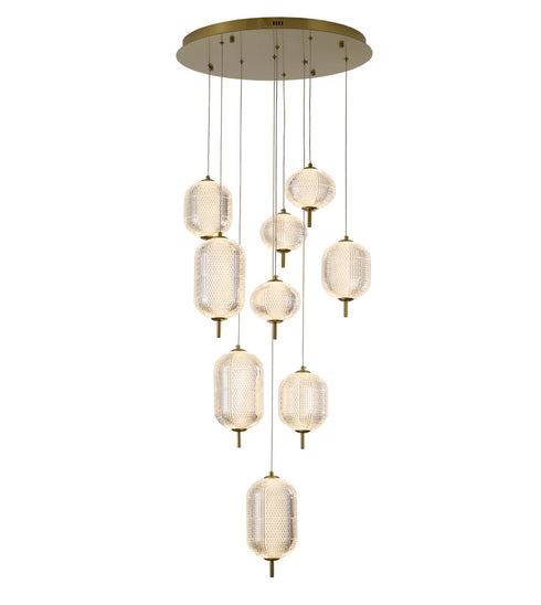 Bethel International 9 Light Flushed in Brass Dimmable LED Chandelier With Hanging Clear PC shades Model: GL454C24BR