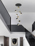 Bethel International 9 Light in Black Cubed Chandelier With A Clear Distorted Glass Shades Model: GL446C27BK
