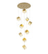 Bethel International 9 Light in Brass Cubed Chandelier With A Clear Distorted Glass Shades Model: GL446C27BR