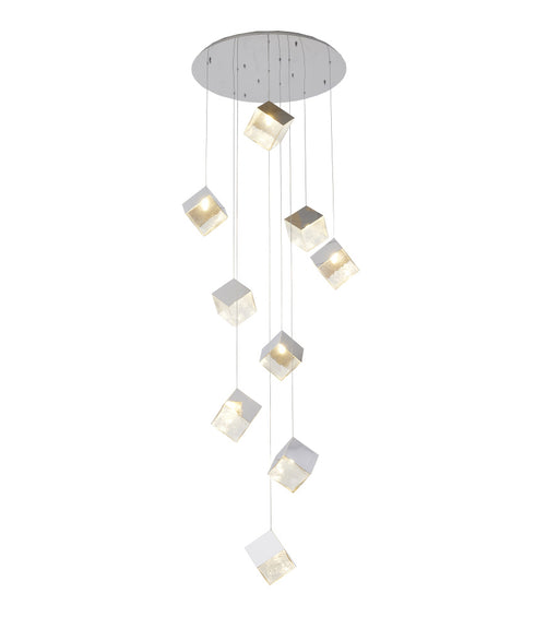 Bethel International 9 Light in Chrome Cubed Chandelier With A Clear Distorted Glass Shades Model: GL446C27CH