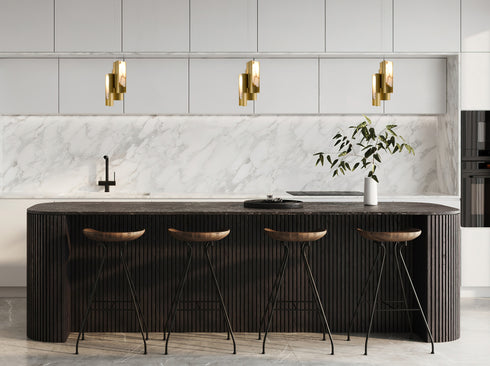 Bethel International in Satin Brass LED Pendant Model: MU127C3BR