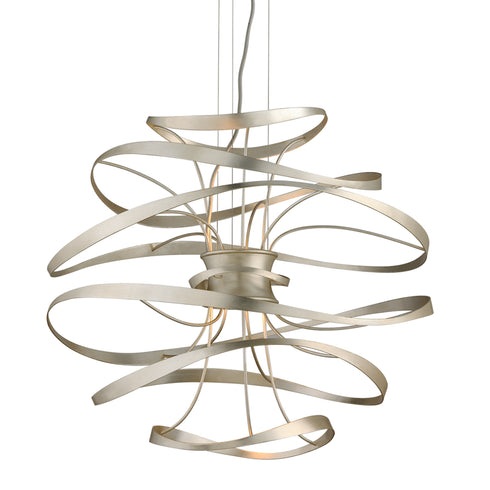 Corbett Calligraphy Chandelier in Silver Leaf Polished Stainless Finish Model: 213-42-SL/SS