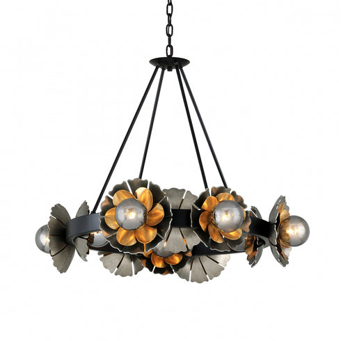 Corbett Magic Garden Chandelier in Soft Black/Stria Silver Leaf/Old World Gold Leaf Finish Model: 278-010-SBK/SSL/OWG