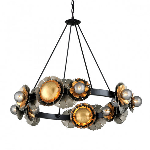 Corbett Magic Garden Chandelier in Soft Black/Stria Silver Leaf/Old World Gold Leaf Finish Model: 278-016-SBK/SSL/OWG