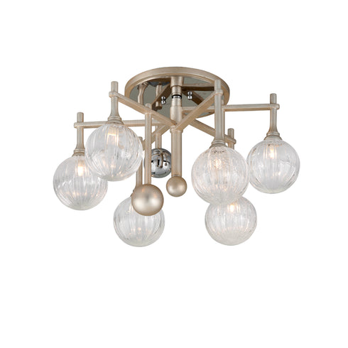 Corbett Majorette Semi Flush in Silver Leaf W Polished Chrome Finish Model: 241-36-SL/PC