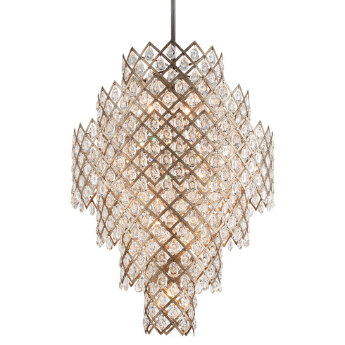 Corbett Tiara Chandelier in Stria Gold Leaf/Stainless Steel Finish Model: 214-717-SGL/SS