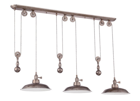 Craftmade 3 Light Pulley Pendant With Metal Shade in Tarnished Silver Finish Model: P403-TS