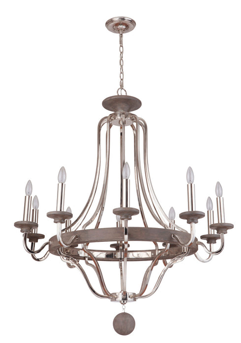 Craftmade Ashwood 10 Light Chandelier in Polished Nicke Greywood Finish Model: 36510-PLNGRW