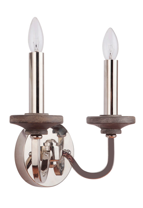 Craftmade Ashwood 2 Light Wall Sconce in Polished Nicke Greywood Finish Model: 36562-PLNGRW