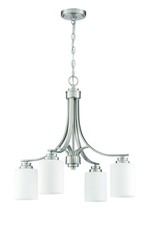 Craftmade Bolden 4 Light Chandelier in Brushed Polished Nickel (White Glass) Model: 50524-BNK-WG