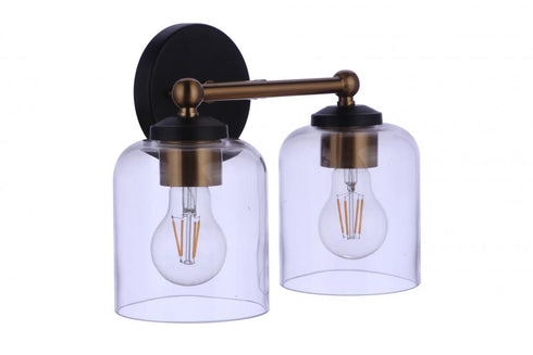 Craftmade Coppa 2 Light Vanity in Flat Blac Satin Brass in Flat Black / Satin Brass Finish Model: 18712FBSB2