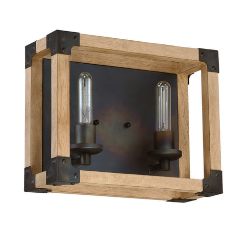 Craftmade Cubic 2 Light Vanity in Fired Stee Natural Wood Finish Model: 41502-FSNW