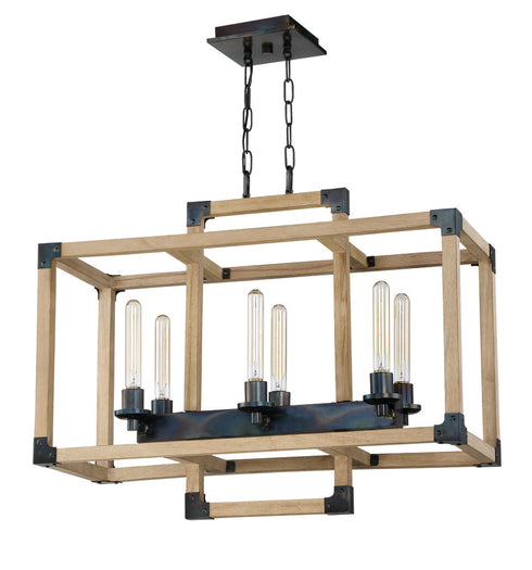 Craftmade Cubic 6 Light Linear Chandelier in Fired Stee Natural Wood Finish Model: 41526-FSNW