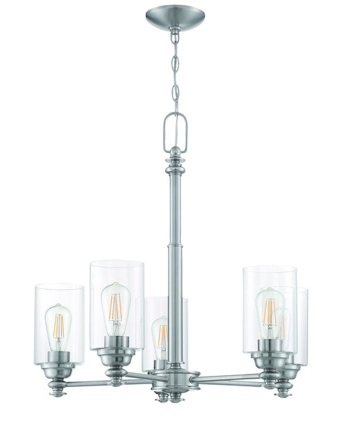 Craftmade Dardyn 5 Light Chandelier in Brushed Polished Nickel (Clear Glass) Model: 49825-BNK-C