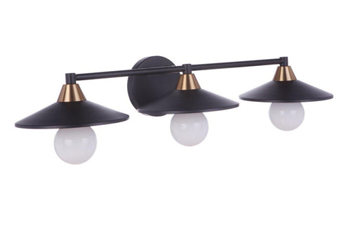 Craftmade Isaac 3 Light Vanity in Flat Blac Satin Brass in Flat Black Satin Brass Finish Model: 12529FBSB3